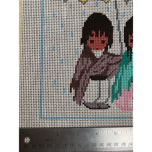 Authorized DeGrazia Hand-Painted Needlepoint Canvas Rainy Day Design By Cassandr - Picture 5 of 6